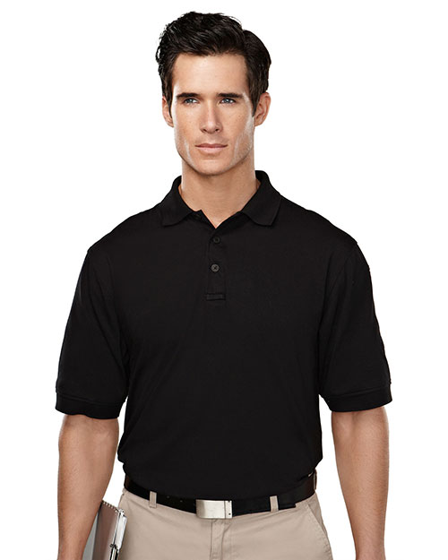 Tri-Mountain 014 Men Cotton/Poly 60/40 Knit Polo Shirt, W/ Mic Loops & Pen Pocket Black at bigntallapparel