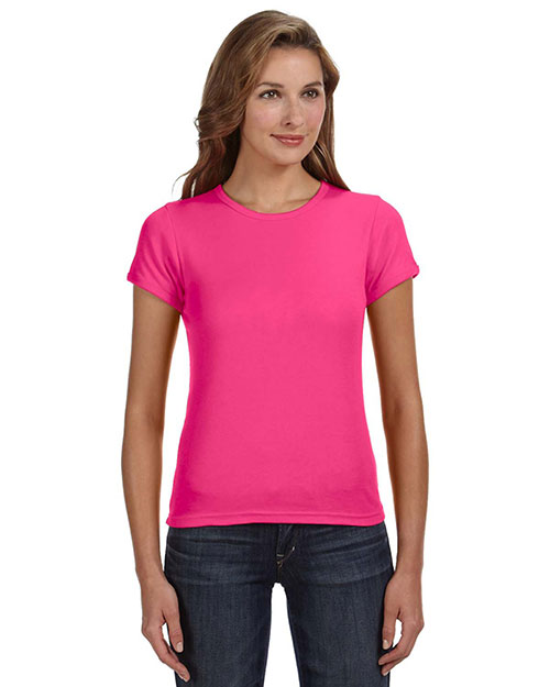 Anvil 1441 Women 1x1 Rib Scoop Neck T-Shirt Hot Pink at bigntallapparel