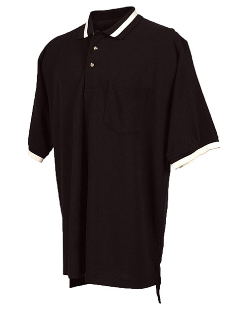 Tri-Mountain 179 Men Big And Tall Pique Pocketed Polo Golf Shirt With Trim Black/Ivory at bigntallapparel