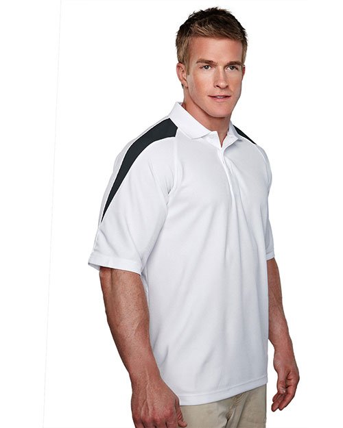 Tri-Mountain 207 Men 100% Polyester Knit Polo Shirt, Raglan Sleeve White/Black at bigntallapparel