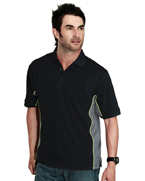 Tri-Mountain 226 Men 100% Polyester Tmr Knit Polo Shirt, W/ Rib Collar Black/Charcoal/Lime at bigntallapparel
