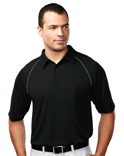 Tri-Mountain 227 Men 100% Polyester Raglan Knit Polo Shirt Black/Gray at bigntallapparel