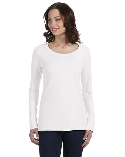 Anvil 399 Women Sheer Long-Sleeve Scoop Neck T-Shirt White at bigntallapparel
