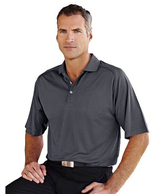 Tri-Mountain 404 Men 100% Polyester Knit Polo Shirt, Raglan Sleeve W/ Grid Pattern Charcoal at bigntallapparel