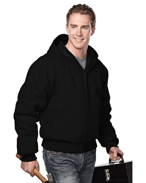 Tri-Mountain 4600 Men Big And Tall Canvas Hooded Work Jacket With Quilted Lining Black/Black at bigntallapparel