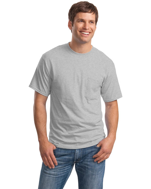 Hanes 5190 Men Beefy 100% Cotton T Shirt With Pocket Light Steel at bigntallapparel