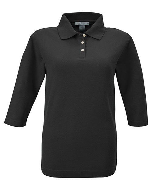 Tri-Mountain 601 Women 60/40 Pique 3/4 Sleeve Golf Shirt Black at bigntallapparel