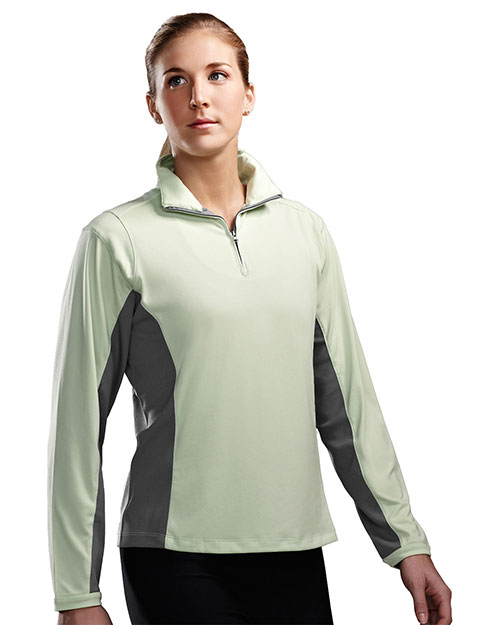 Tri-Mountain 621 Women Poly Ultracool 1/4 Zip Pullover Shirt Apple/Gray at bigntallapparel