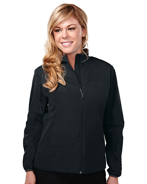 Tri-Mountain 6220 Women 100% Polyester Long Sleeve Jacket With Water Proof Black/Charcoal/Black at bigntallapparel