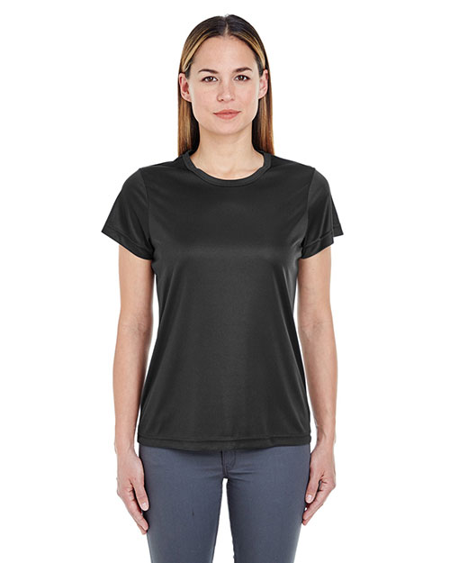 Ultraclub 8420L Women Cool & Dry Sport Performance Interlock Tee Black at bigntallapparel
