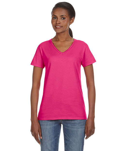 Anvil 88VL Women Ringspun V-Neck T-Shirt Hot Pink at bigntallapparel
