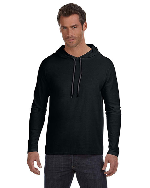 Anvil 987AN Men Ringspun Long-Sleeve Hooded T-Shirt Black/Dark Grey at bigntallapparel
