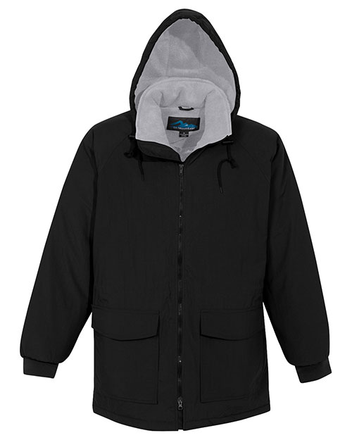 Tri-Mountain 9900 Men Big And Tall Nylon Hooded Parka Jacket With Fleece Lining Black/Gray at bigntallapparel