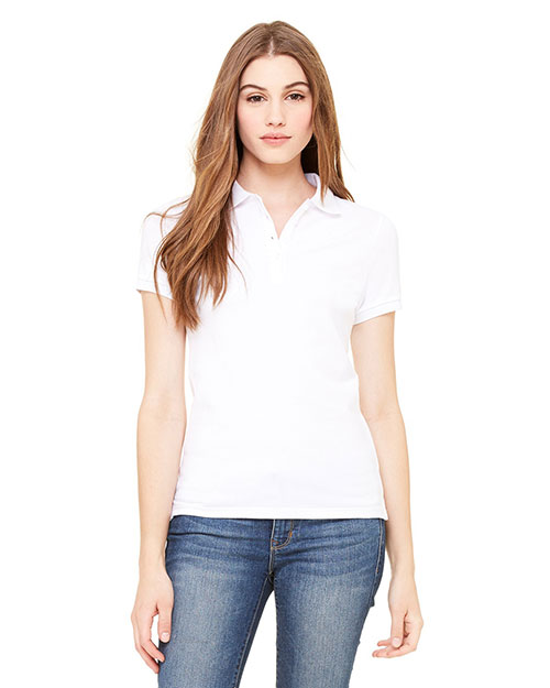 Bella B750 Women Cotton Spandex Mini Pique Short-Sleeve Polo White at bigntallapparel