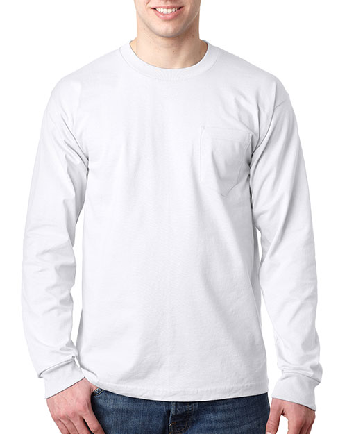 Bayside 8100 Men Usa Pocket Long Sleeve T White at bigntallapparel