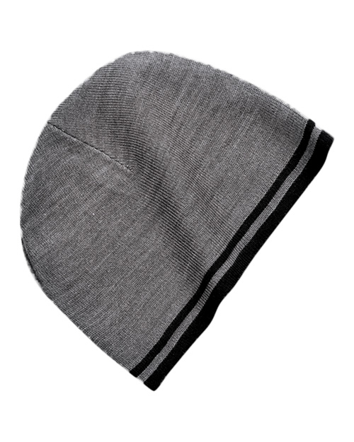 Port & Company CP93  Fine Knit Skull Cap With Stripe Athletic Oxford/Black at bigntallapparel