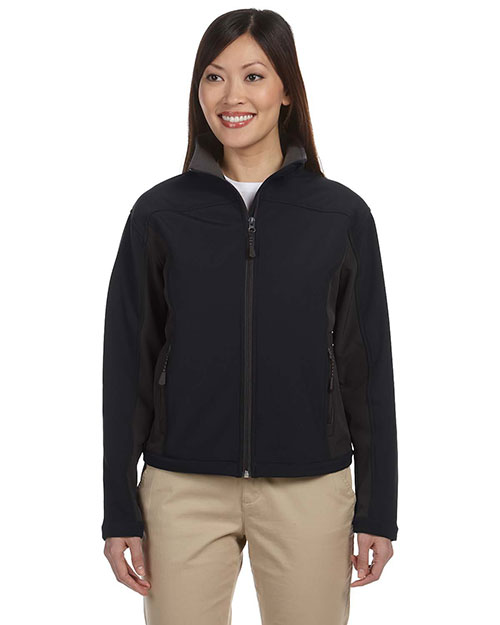 Devon & Jones D997W Women Soft Shell Colorblock Jacket Black/Dk Charcoal at bigntallapparel