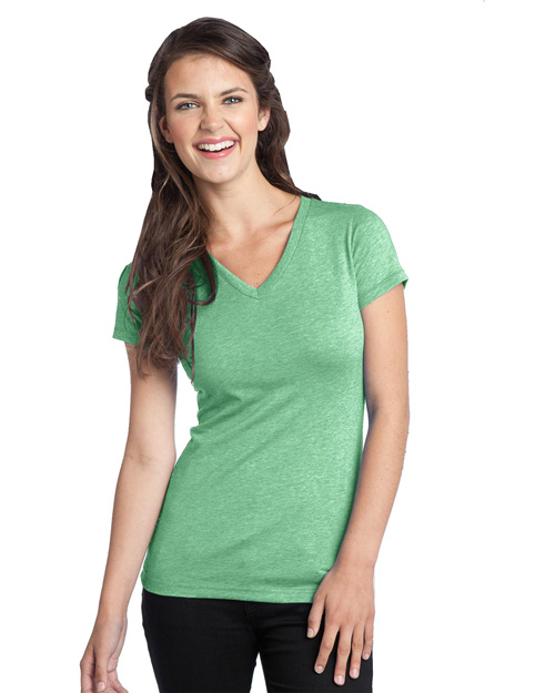District Threads DT242V Women Tri-Blend V-Neck Tee Green Hthr at bigntallapparel
