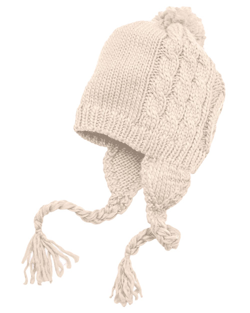 District Threads DT617  Cabled Beanie With Pom Cream at bigntallapparel