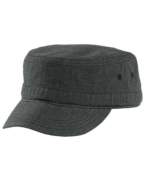District Threads DT619  Houndstooth Military Hat Black/Charcoal at bigntallapparel