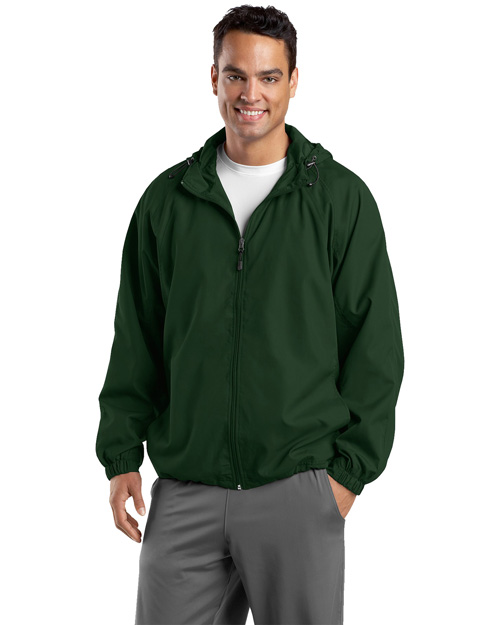 Sport-Tek TJST73 Men Tall Hooded Raglan Jacket Forest Green at bigntallapparel