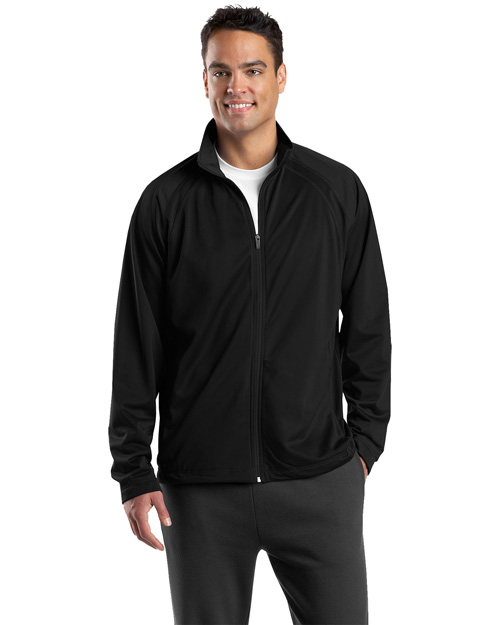 Sport-Tek JST90 Men Tricot Track Jacket Black/Black at bigntallapparel