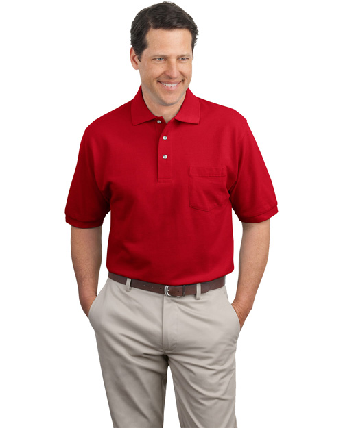 Port Authority K420P Men Pique Knit Polo Sport Shirt With Pocket Red at bigntallapparel
