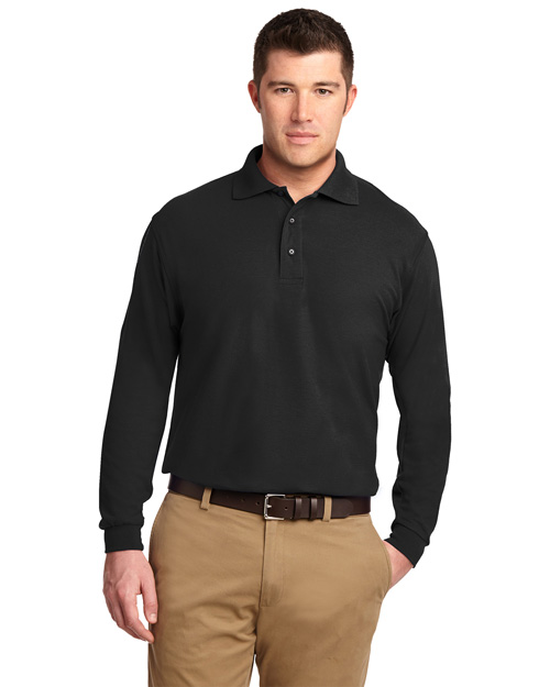 Port Authority K500LS Men Silk Touch Long Sleeve Polo Sport Shirt Black at bigntallapparel