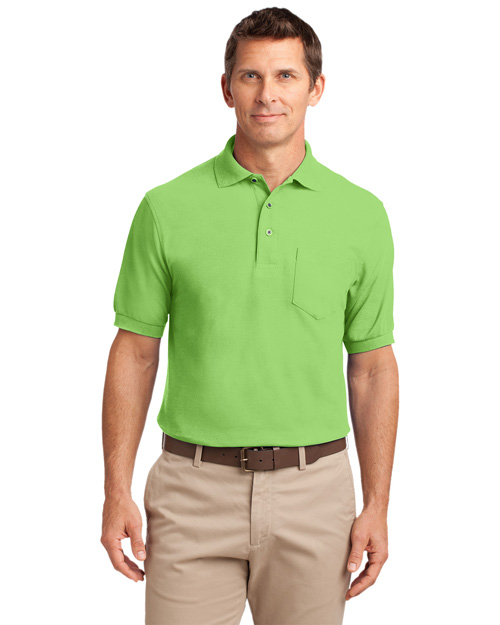Port Authority K500P Men Silk Touch Pique Knit Polo Sport Shirt With Pocket Lime at bigntallapparel