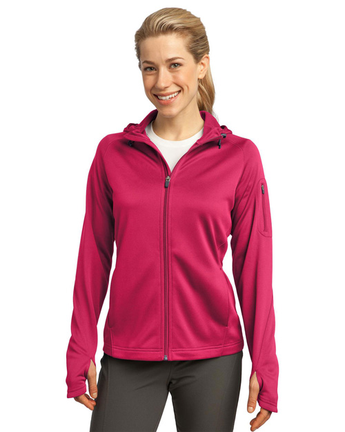 Sport-Tek L248 Women Tech Fleece Full-Zip Hooded Jacket Pink Raspberry at bigntallapparel