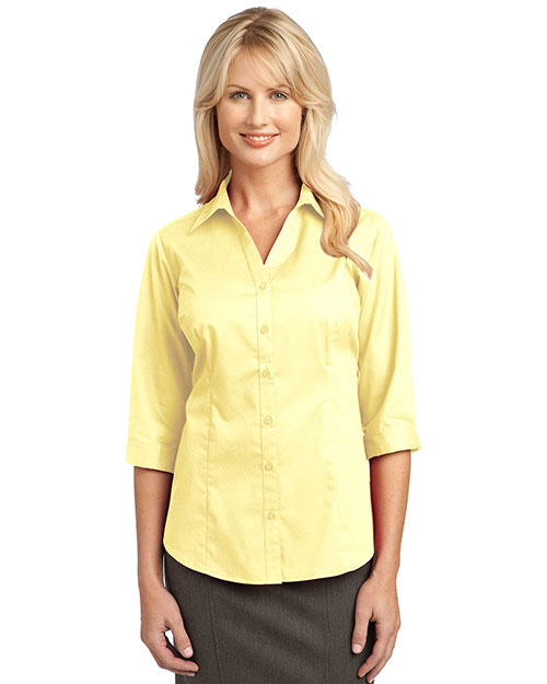 Port Authority L6290 Women 3/4-Sleeve Blouse Pale Yellow at bigntallapparel