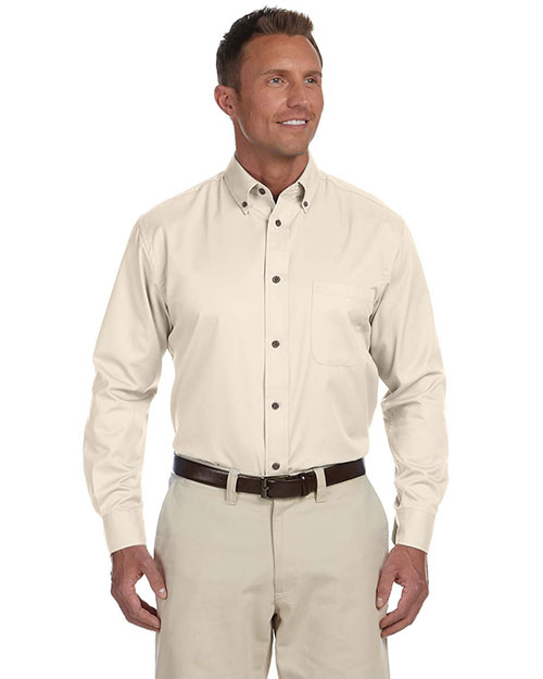 Harriton M500 Men Long Sleeve Twill Shirt With Stain-Release Creme at bigntallapparel
