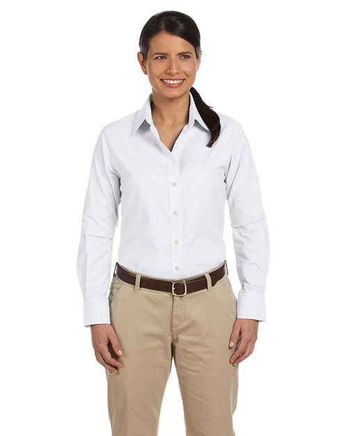 Harriton M600W Women Long-Sleeve Oxford With Stain-Release White at bigntallapparel