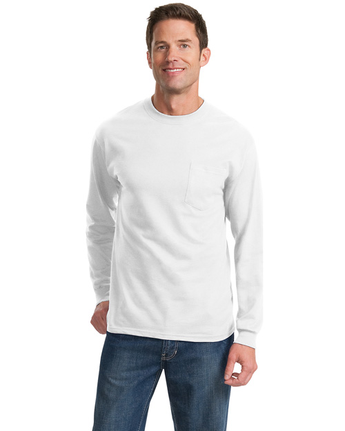 Port & Company PC61LSPT Men Tall Long Sleeve Essential Tshirt With Pocket White at bigntallapparel