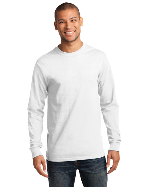 Port & Company PC61LS Men 100% Cotton Essential Long Sleeve T Shirt White at bigntallapparel