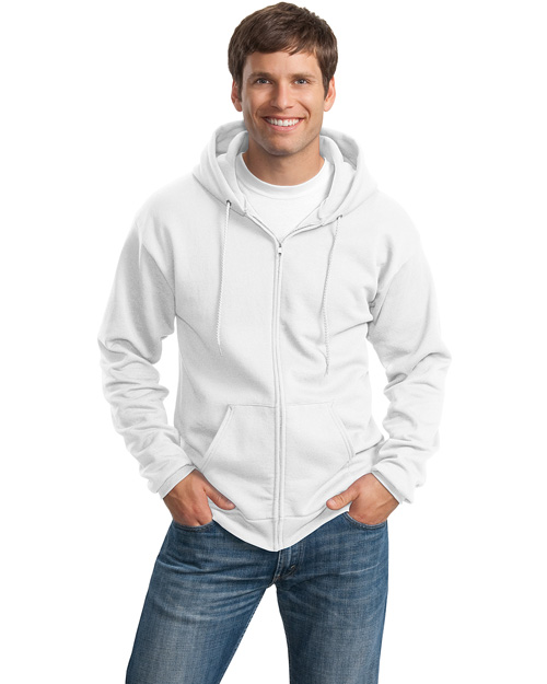 Port & Company PC78ZH Men 7.8 Oz Full Zip Hooded Sweatshirt White at bigntallapparel