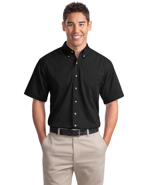 Port Authority S500T Men Short Sleeve Twill Shirt Black at bigntallapparel