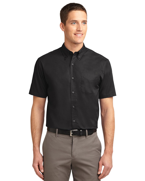 Port Authority S508 Men Short Sleeve Easy Care Dress Shirt Black/Light Stone at bigntallapparel