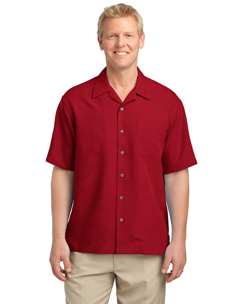 Port Authority S536 Men Patterned Easy Care Camp Shirt Persian Red at bigntallapparel