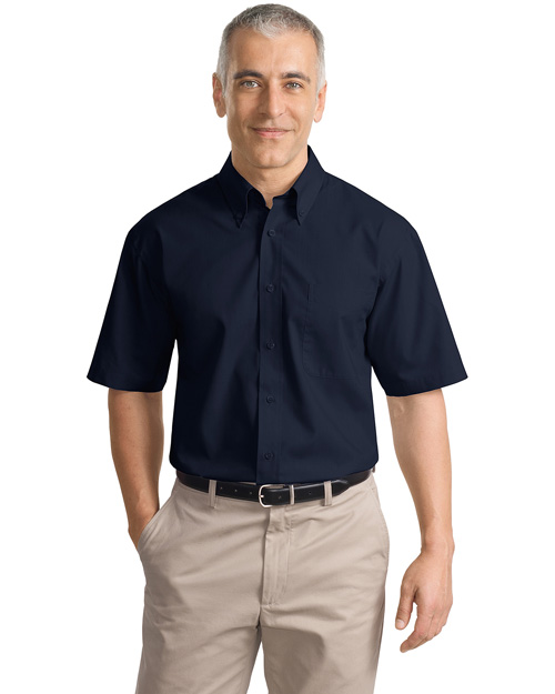 Port Authority Signature S633 Men Short Sleeve Value Poplin Shirt Navy at bigntallapparel