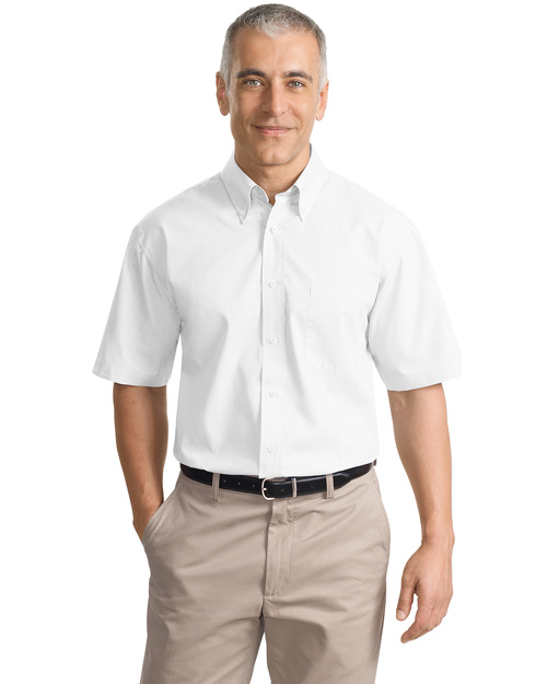 Port Authority Signature S633 Men Short Sleeve Value Poplin Shirt White at bigntallapparel