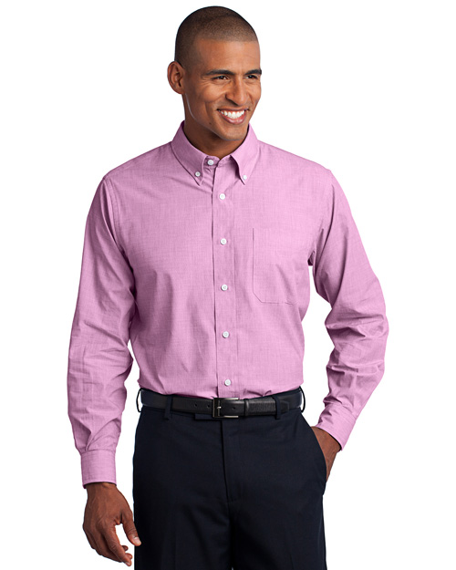 Port Authority S640 Men Crosshatch Easy Care Shirt Pink Orchid at bigntallapparel