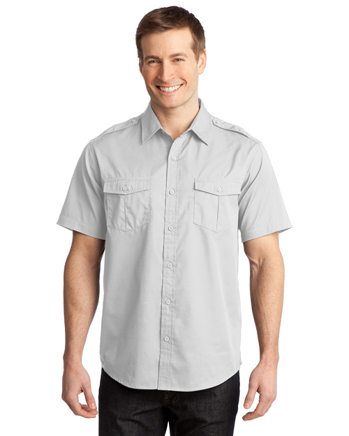 Port Authority S648 Men Stainresistant Short Sleeve Twill Shirt White at bigntallapparel