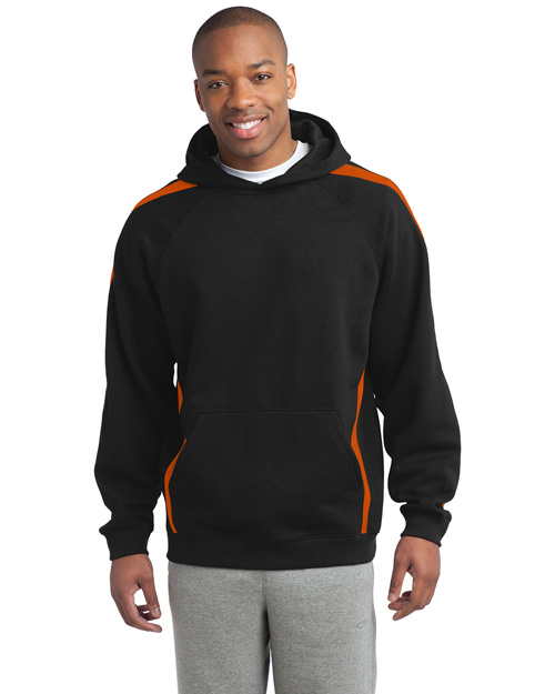 Sport-Tek ST265 Men Sleeve Stripe Pullover Hooded Sweatshirt Black/Dporange at bigntallapparel