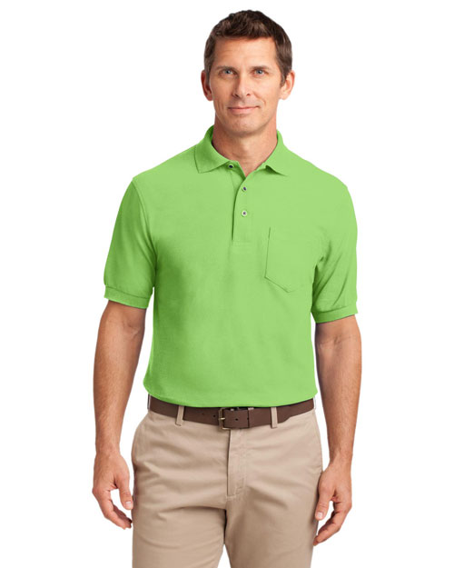 Port Authority TLK500P Men Tall Silk Touch? Polo With Pocket Lime at bigntallapparel