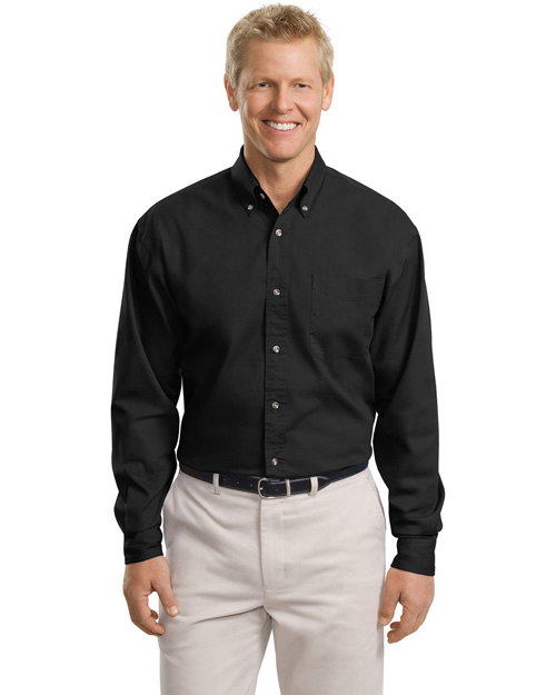 Port Authority TLS600T Men Tall Long Sleeve Twill Black at bigntallapparel