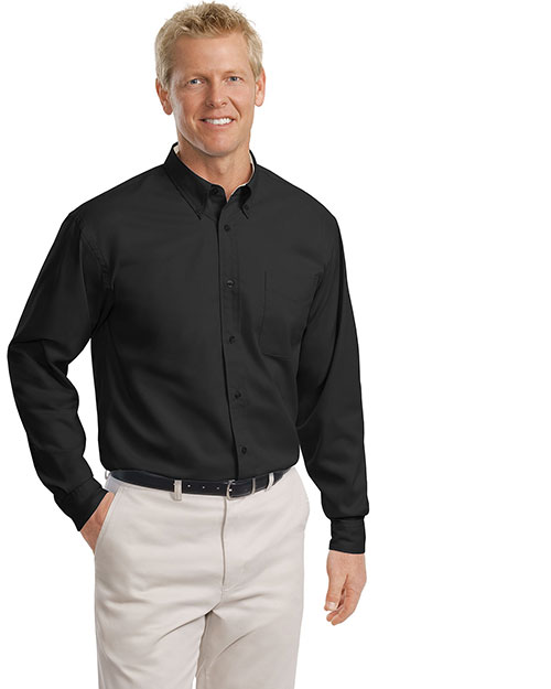 Port Authority TLS608 Men Tall Long Sleeve Easy Care Shirt Black/Light Stone at bigntallapparel