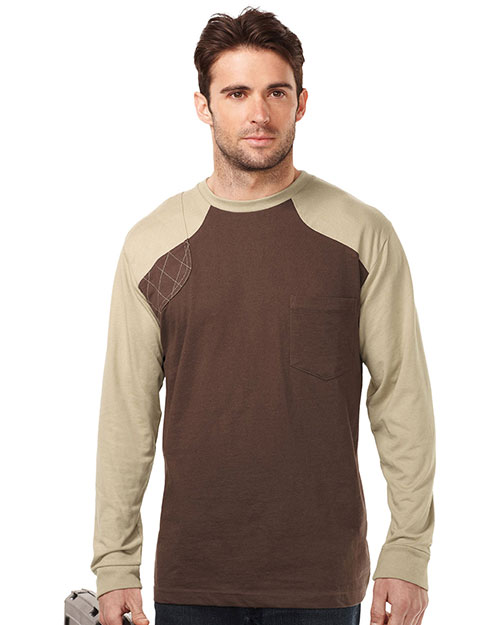 Tri-Mountain K086LS Men Ls Shooter Tee W/Contrast Quilted Patch Brown/Khaki at bigntallapparel