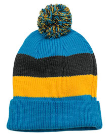 District Threads DT627  Vintage Striped Beanie With Removable Pom