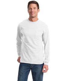 Port & Company PC61LSP Men 100% Cotton Long Sleeve T Shirt With Pocket at bigntallapparel